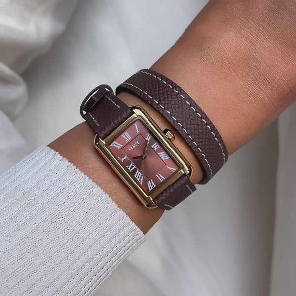 CLUSE Belisenna Mocha Dial Gold Case Mocha Double Wrap Leather Band CW15006