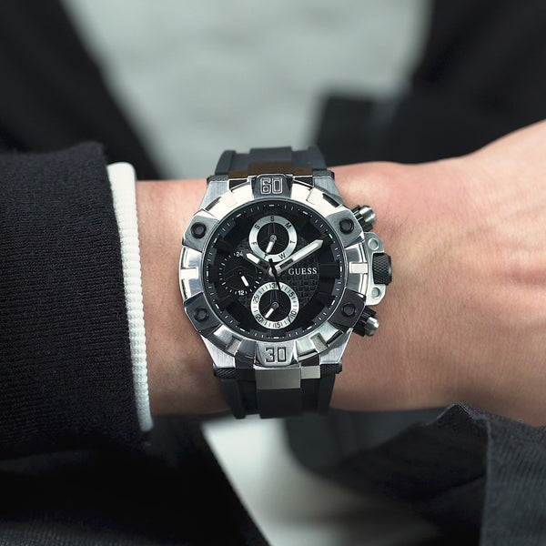Guess Ignite Black Silver Tone Multi-function Watch GW0802G1