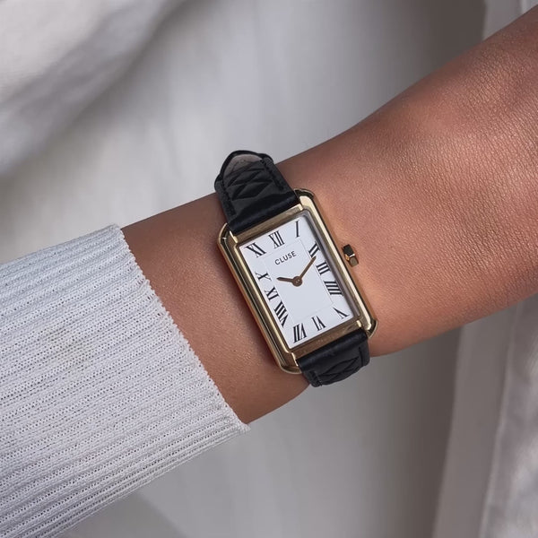CLUSE Belisenna White Dial Gold Tone Black Leather Band CW15005