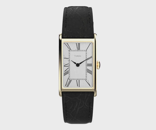 Timex Dress 1976 Reissue Gold Rectangle Black Leather Band Watch TW2Y56200