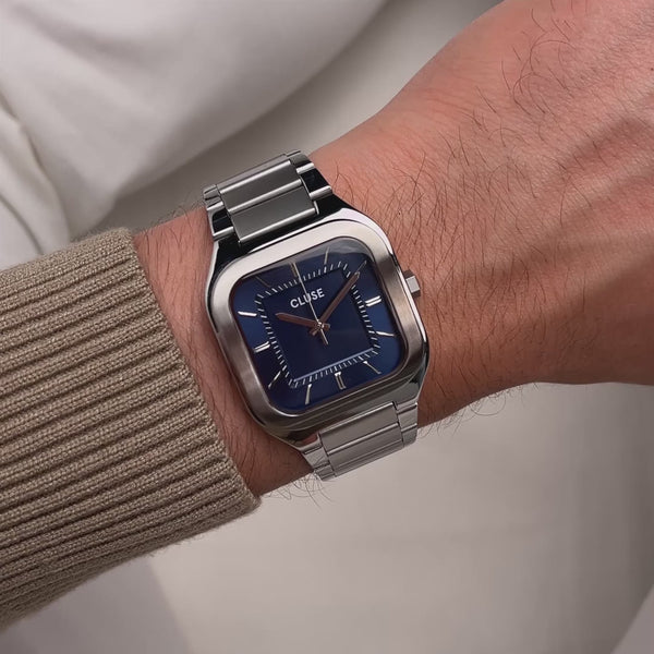 CLUSE Quadrus Square Blue Dial Stainless Steel Link Watch CW25701