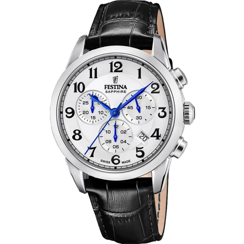 Festina Swiss Made White Dial Black Leather Men's Watch F20041/1