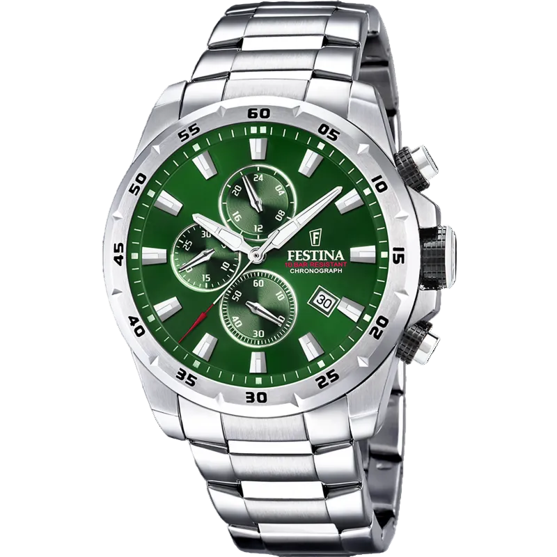 Festina Timeless Chronograph Green Dial Stainless Steel Men's Watch F20463/3