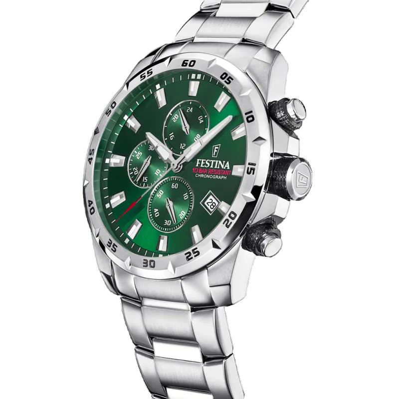 Festina Timeless Chronograph Green Dial Stainless Steel Men's Watch F20463/3