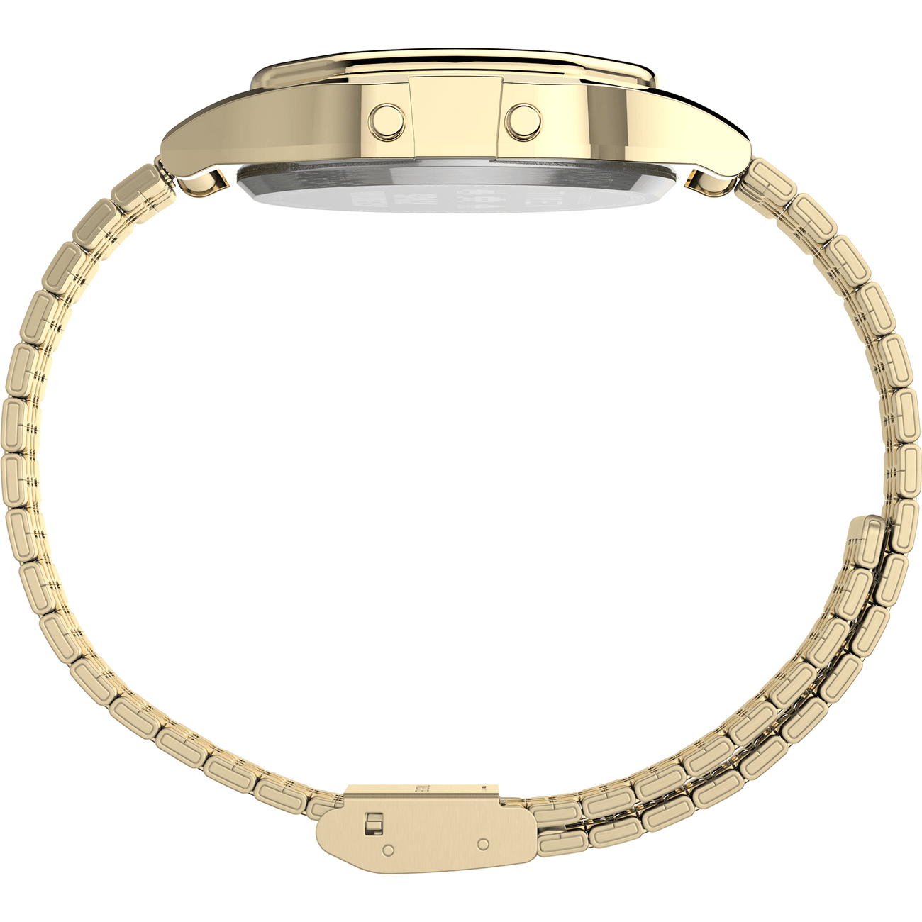 Gold-toned wristwatch with a metal bracelet band.