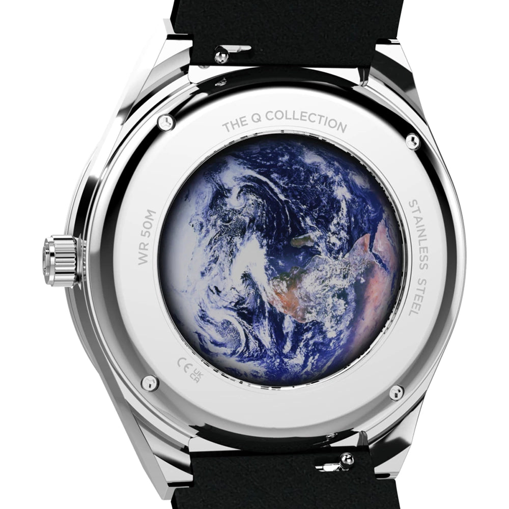 Timex Q Nasa Day-Date Moonphase Black Dial Leather Band Watch TW2Y56800