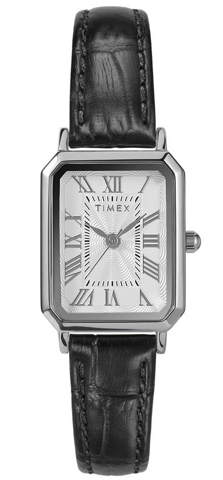 Timex Dress Siver Case Black Leather Band Women's Watch TW2Y00800
