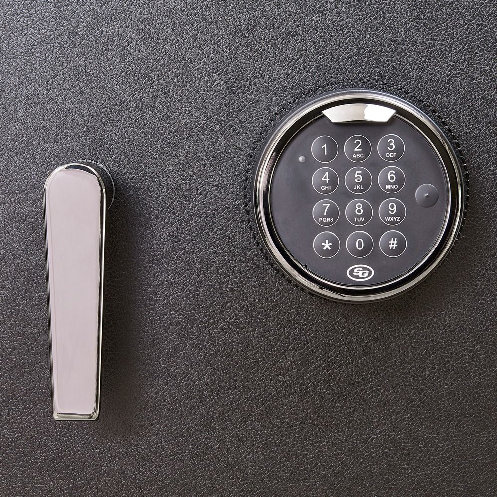 WOLF Athos 4 Piece Watch Winder Safe in Black, door handle and digital keypad