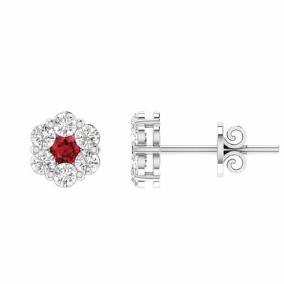 Ruby Diamond Earrings With 0.37ct Diamonds In 9K White Gold