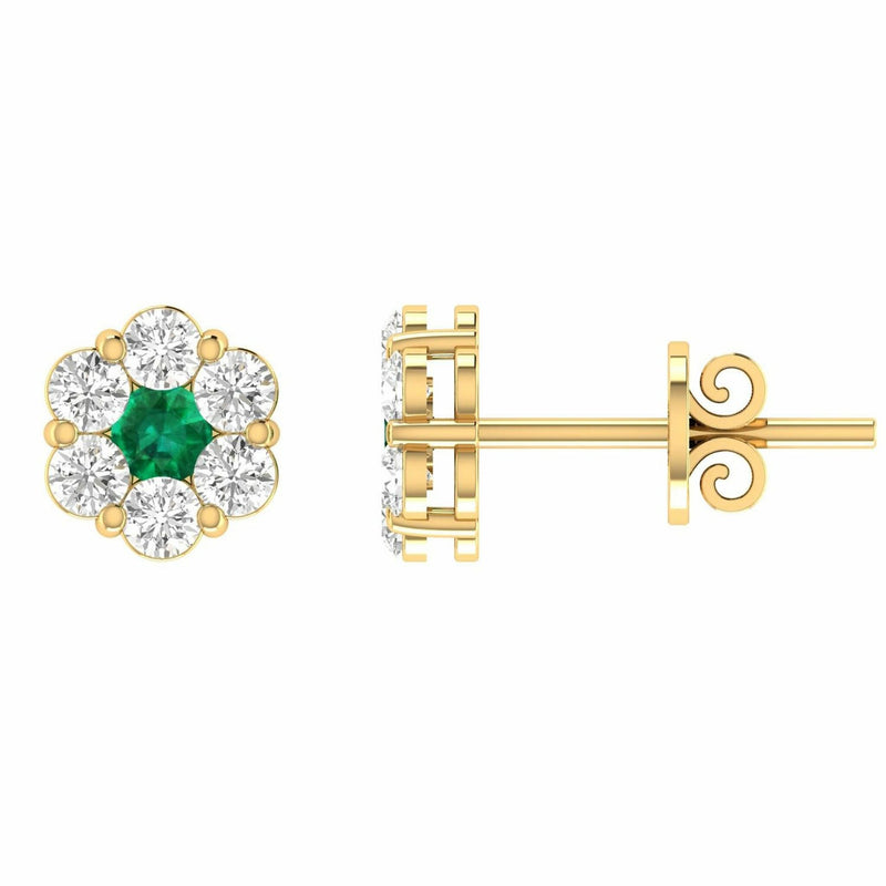 Emerald Diamond Stud Earrings With 0.53ct Diamonds In 9K Yellow Gold