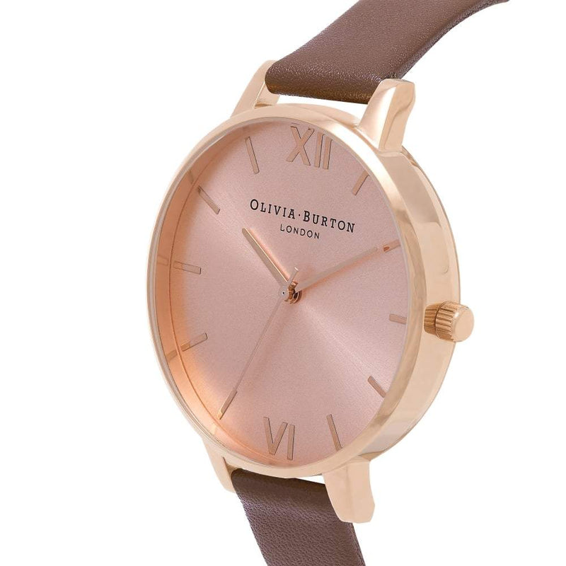 Olivia Burton Big Dial Rose Gold Case Brown Watch - Gold