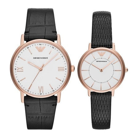 Emporio Armani Elegant His and Hers Leather Strap Watches Set SKU 12345