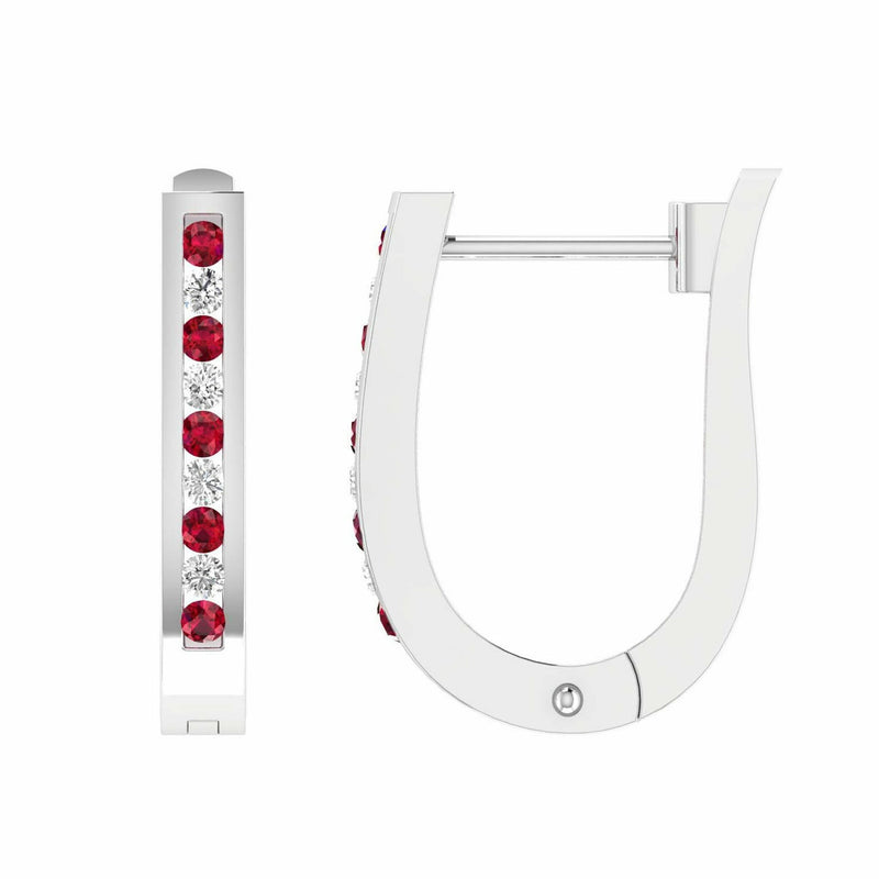 Ruby Diamond Huggie Earrings With 0.33ct Diamonds In 9K White Gold