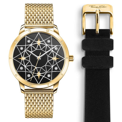 Thomas Sabo Cosmos Black and Gold Strap Womens Watch Set