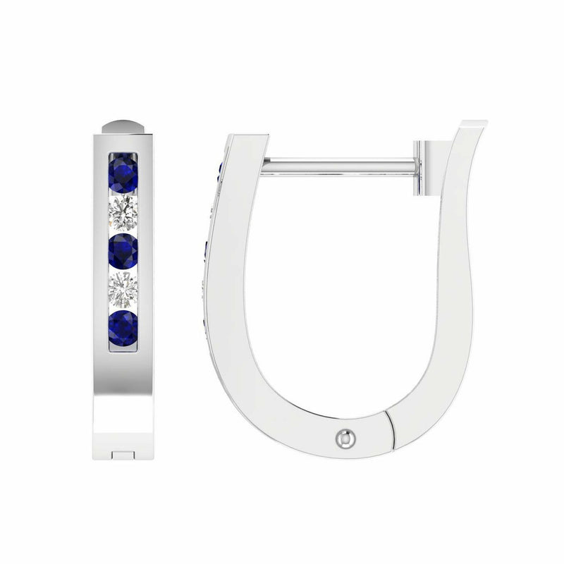 Sapphire Diamond Huggie Earrings With 0.10ct Diamonds In 9K White Gold