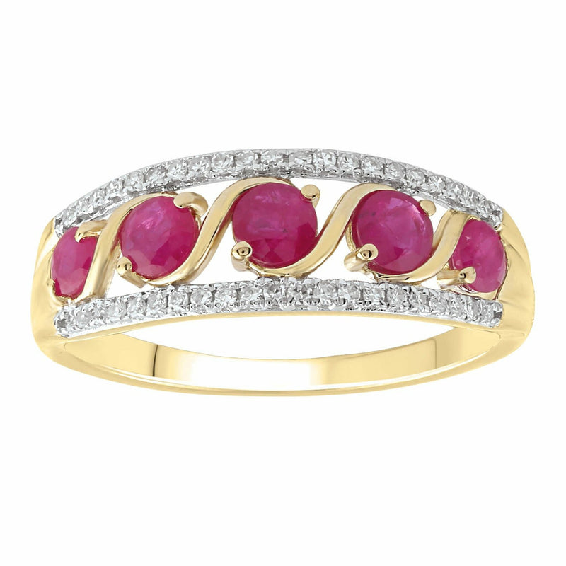 Ruby Ring With 0.15ct Diamonds In 9K Yellow Gold