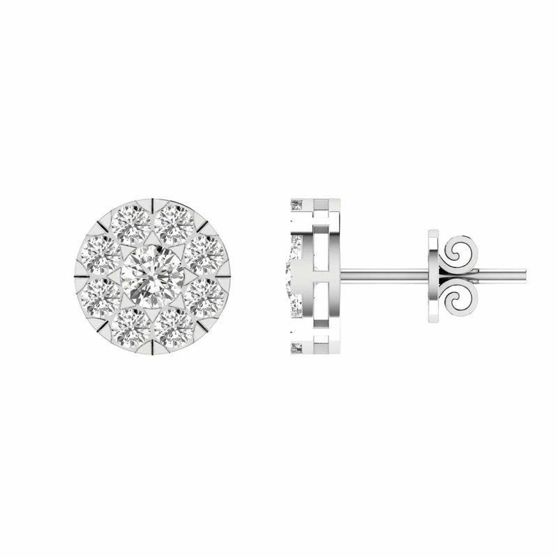 Cluster Diamond Stud Earrings With 1.00ct Diamonds In 9K White Gold