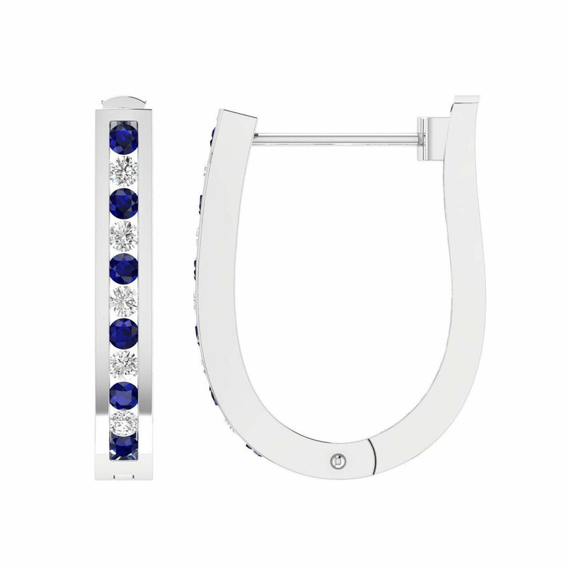 Sapphire Diamond Huggie Earrings With 0.50ct Diamonds In 9K White Gold