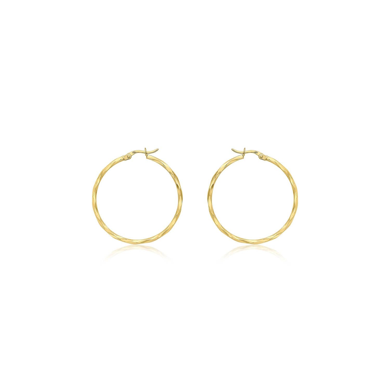 9K Yellow Gold Diamond Cut Hoop Earrings 42mm