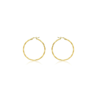 9K Yellow Gold Diamond Cut Hoop Earrings 42mm