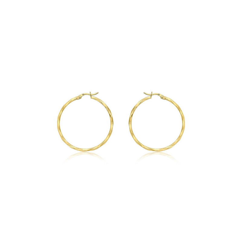 9K Yellow Gold Diamond Cut Hoop Earrings 42mm