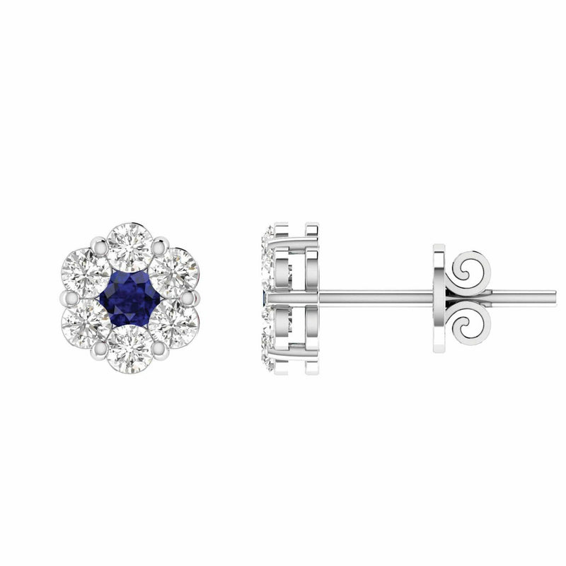 Sapphire Diamond Stud Earrings With 0.24ct Diamonds In 9K White Gold