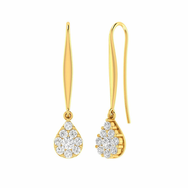 Tear Drop Hook Diamond Earrings With 0.50ct Diamonds In 9K Yellow Gold