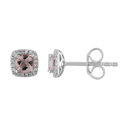 Morganite Stud Earrings with 0.09ct Diamonds in 9K White Gold