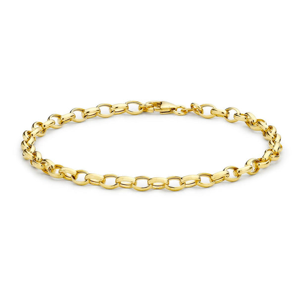 9K Yellow Gold Hollow Oval Belcher Bracelet 19cm