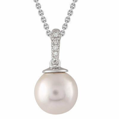 Diamond Pearl Necklace With 0.01ct Diamonds In 9K White Gold