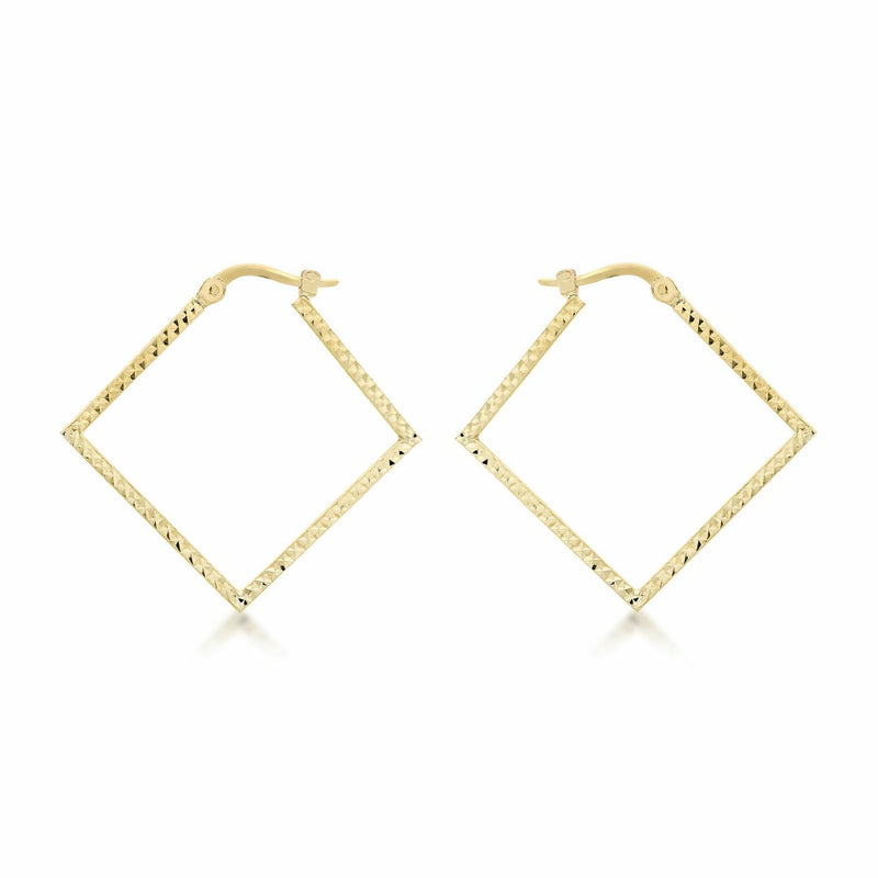 9K Yellow Gold Diamond Cut Square Earrings 23mm