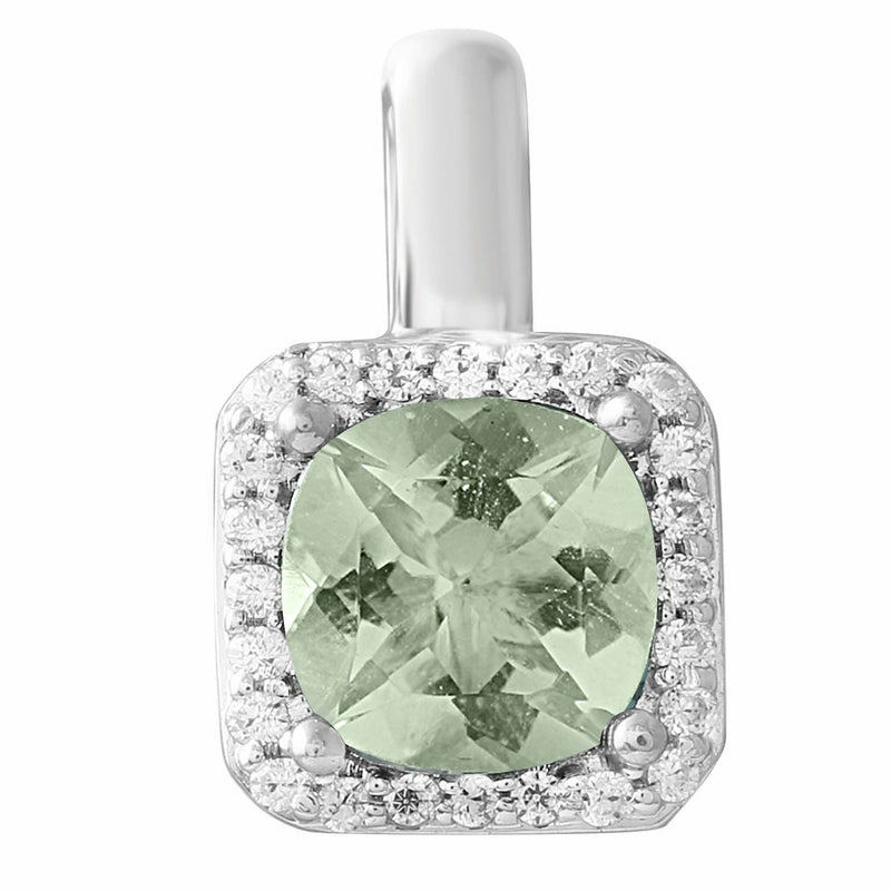 Green Amethyst Pendants With 0.08ct Diamonds In 9K White Gold