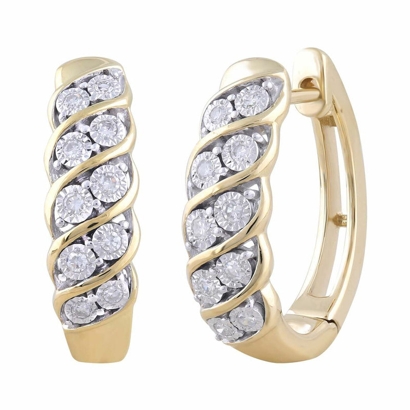 Huggie Earrings With 0.15Ct Diamond In 9K Yellow Gold