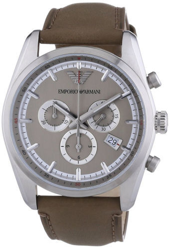 Emporio  Armani Sportivo Cream Dial Tauper Leather Strap Mens Watch