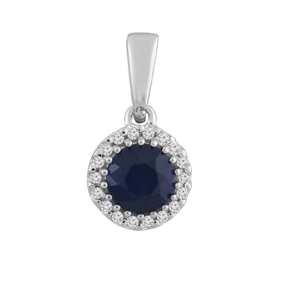 Sapphire Pendant With 0.03Ct Diamond In 9K White Gold