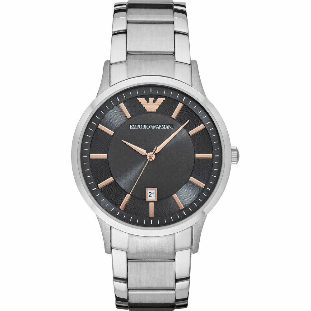 Emporio Armani Mens Grey Dial Stainless Steel Watch AR11179