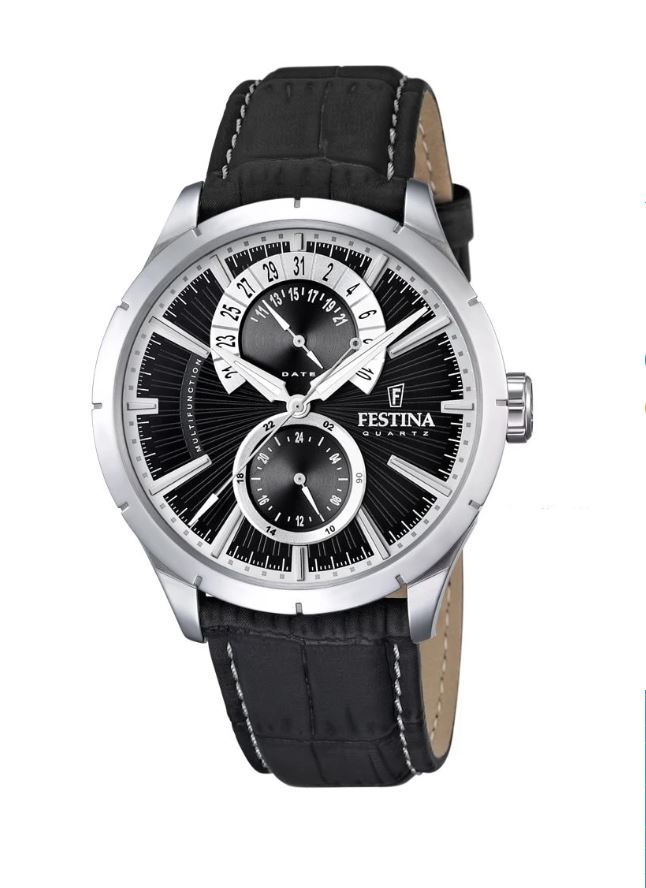 Festina Men's Classic Black Dial Stainless Steel Watch - 45mm