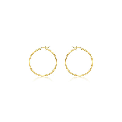 9K Yellow Gold Diamond Cut Hoop Earrings 33mm