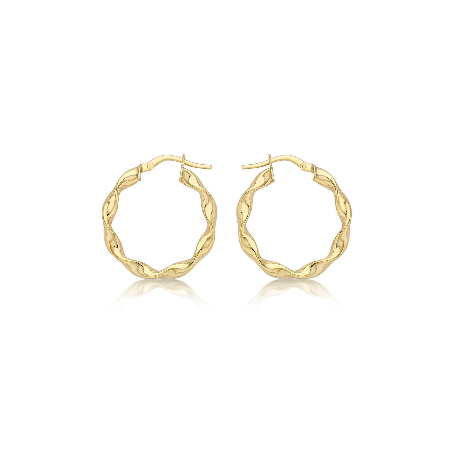 9K Yellow Gold Hollow Twist Hoop Earrings 22.5mm