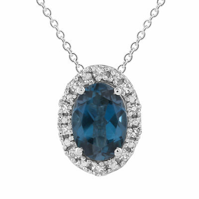 London Blue Topaz Necklace With 0.05ct Diamonds In 9K White Gold