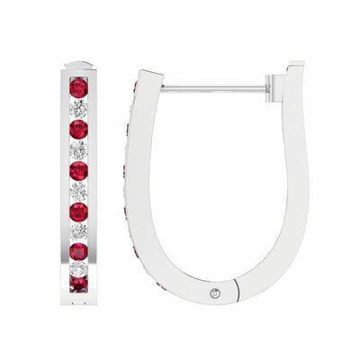 Ruby Diamond Huggie Earrings With 0.50ct Diamonds In 9K White Gold