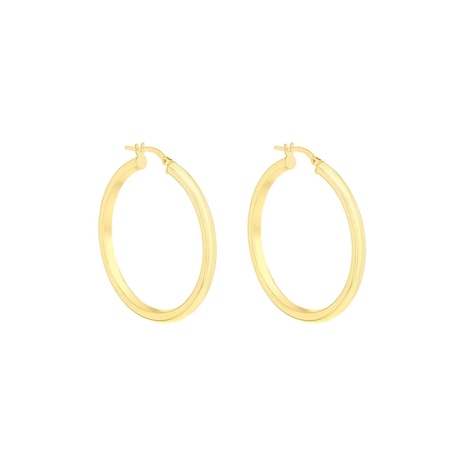 9K Yellow Gold 3mm Round Hollow Hoop Earrings 35mm