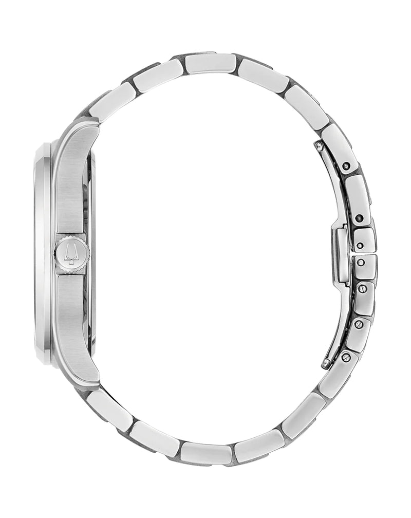 Silver wristwatch with a metal link bracelet.