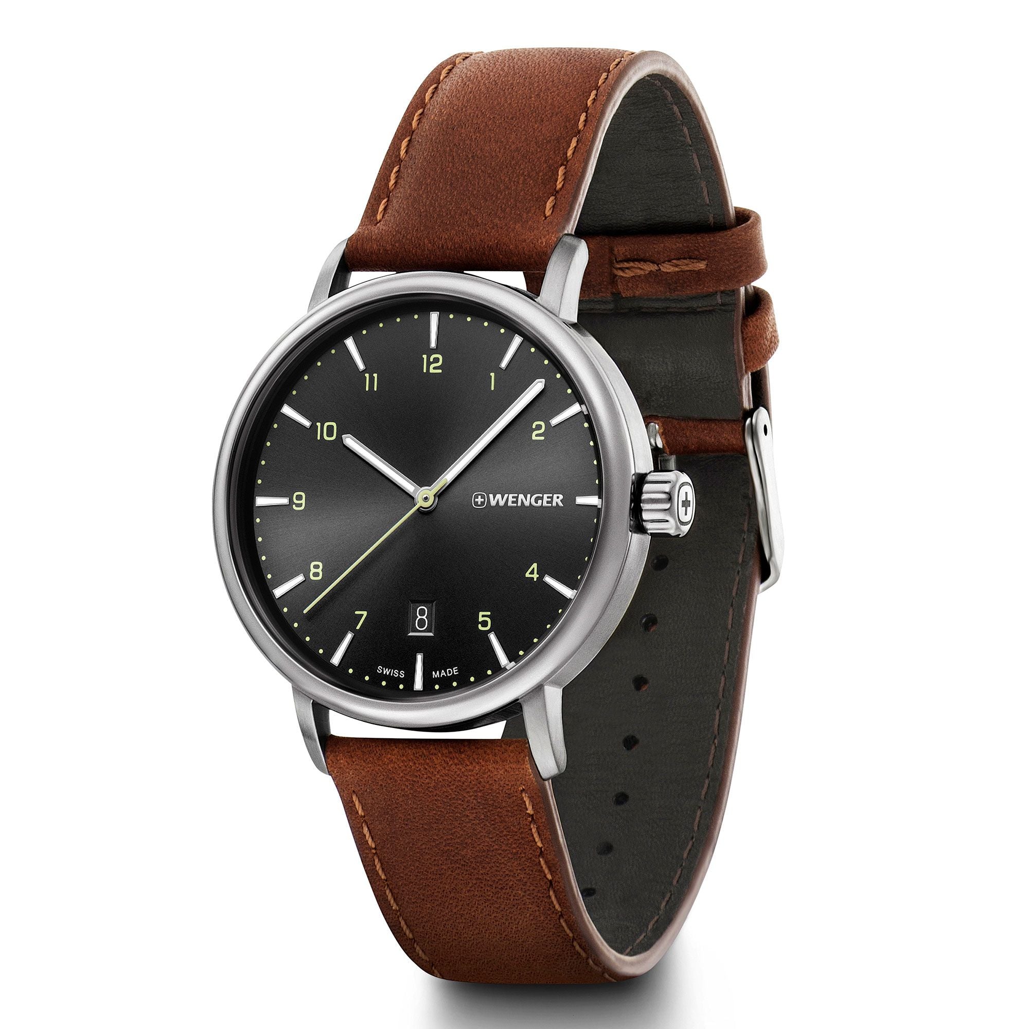 Wenger Urban Classic Black Dial Brown Leather Watch 01.1731.115