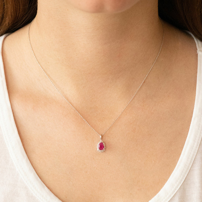 Ruby Pendant With 0.08ct Diamonds In 9K White Gold