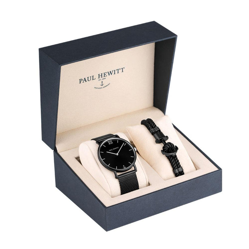 Paul Hewitt Sailor Perfect Match Gift Set (Black Sunray Sailor Watch and Black Phrep)