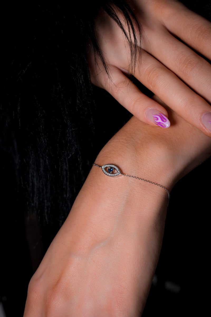 GEORGINI ROCK STAR BLUE EVIL EYE SILVER BRACELET