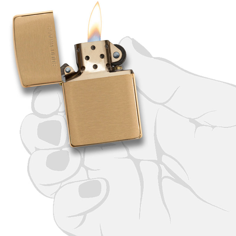 Zippo 204 Brush Finish Brass with Solid Brass Etch Lighter