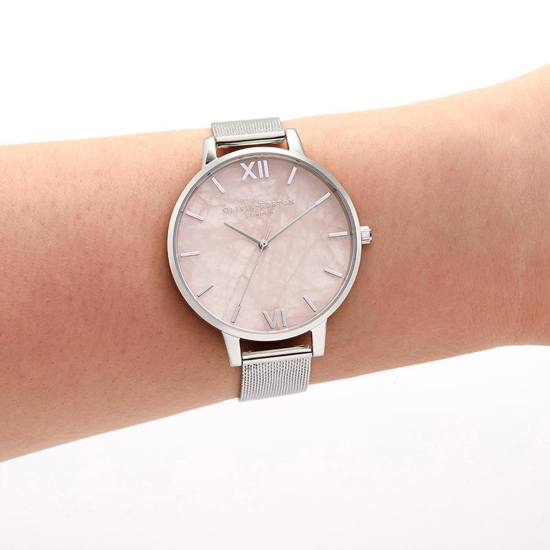 Olivia Burton Semi Precious Silver Mesh Watch Silver Watch Direct