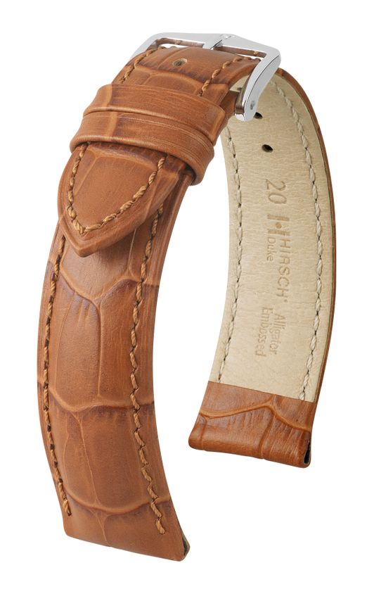 Hirsch Duke L Honey Silver Buckle Leather Band